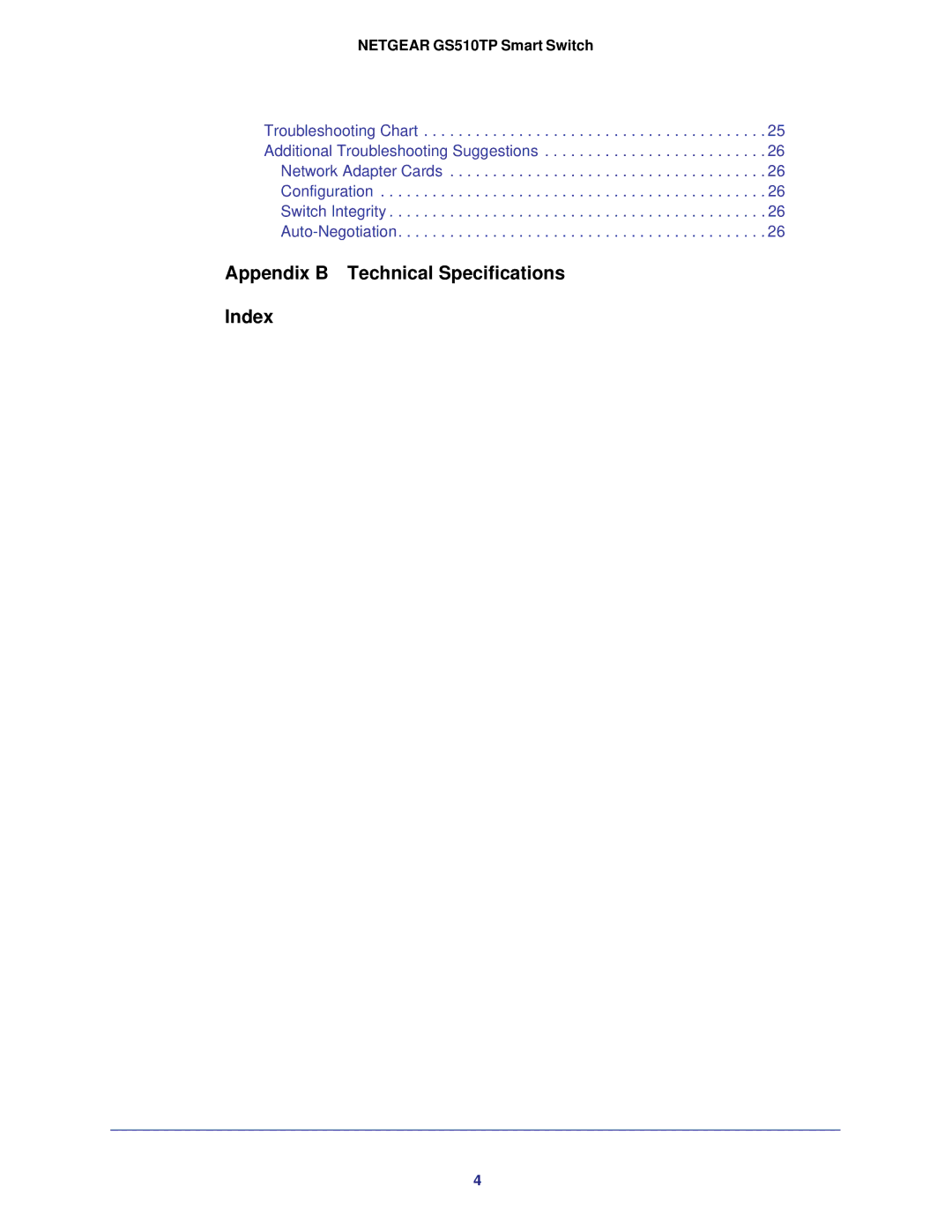 NETGEAR GS510TP-100NAS manual Appendix B Technical Specifications Index 