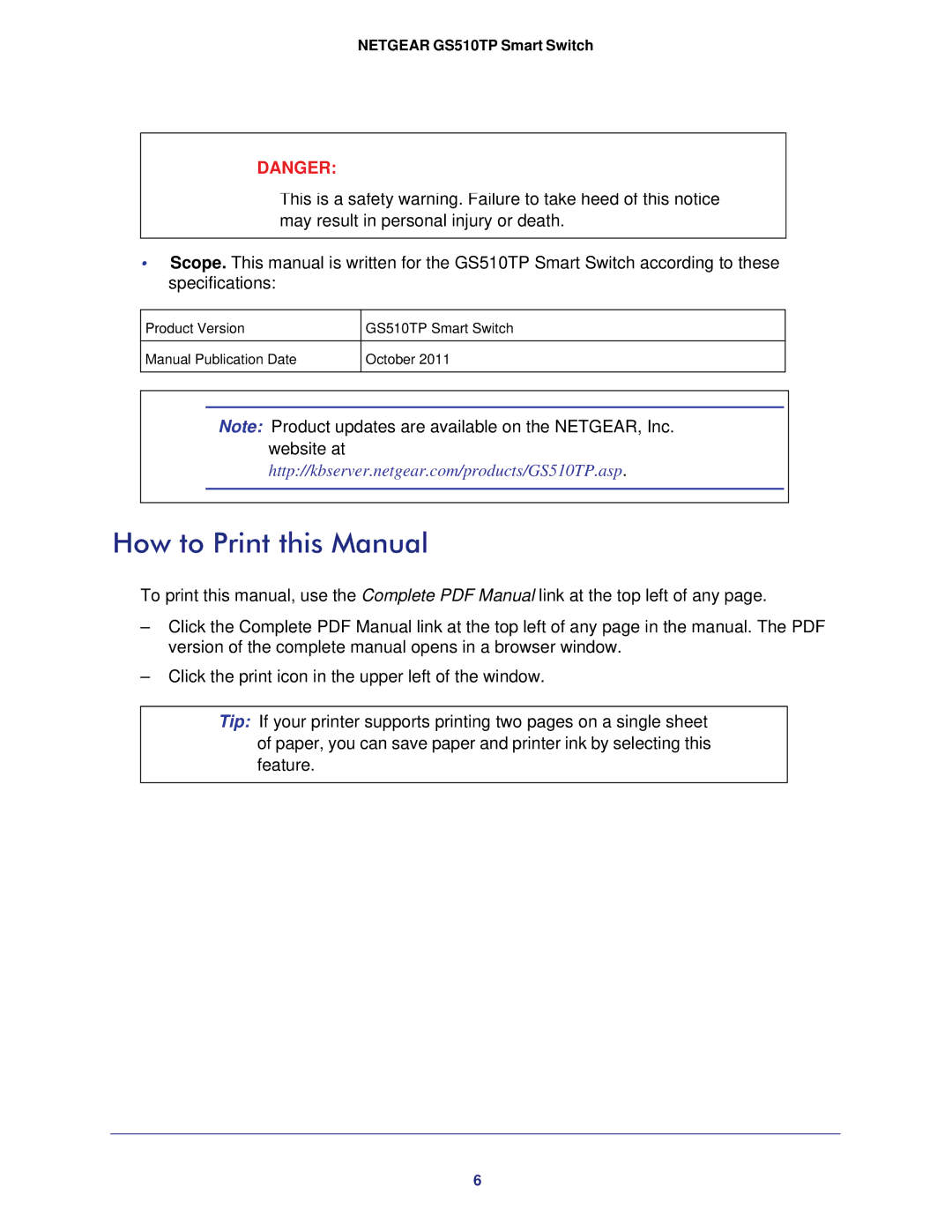 NETGEAR GS510TP-100NAS manual How to Print this Manual 