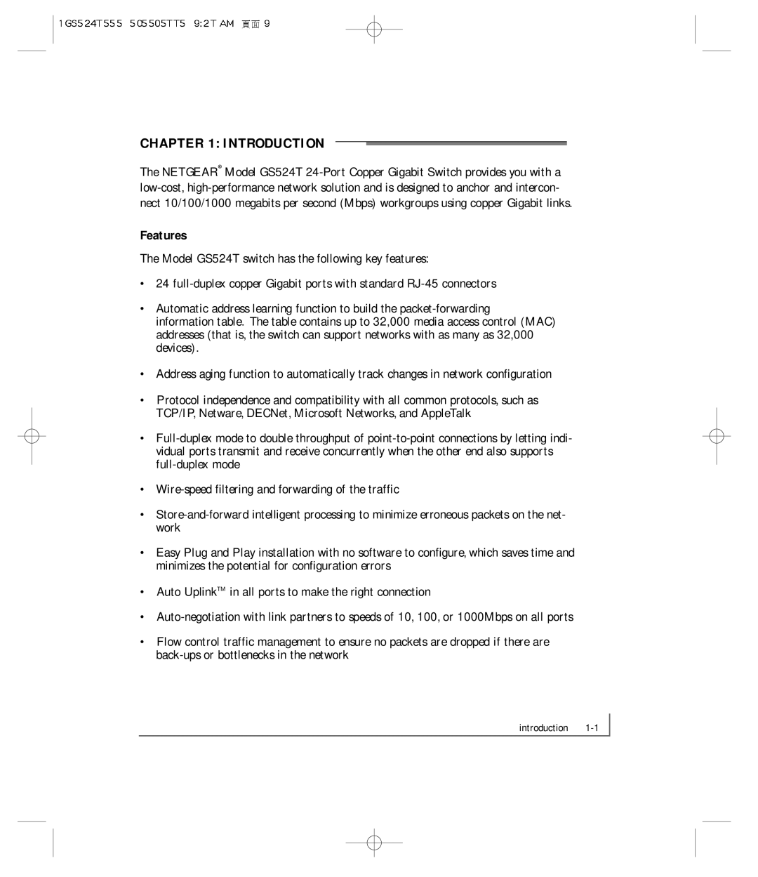 NETGEAR GS524T manual Introduction, Features 