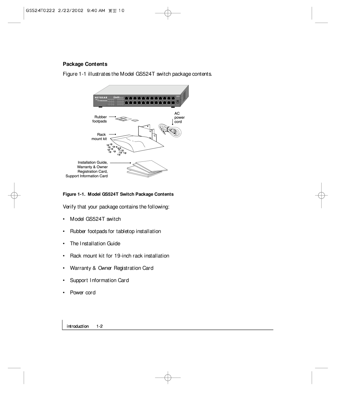 NETGEAR GS524T manual Package Contents 