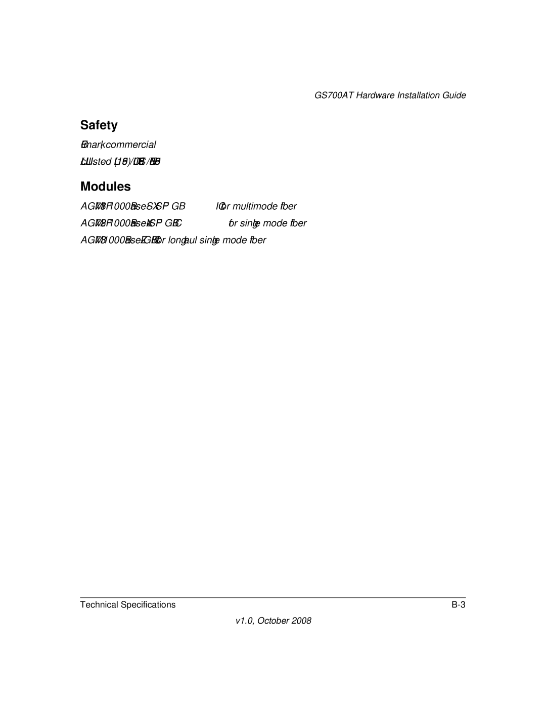 NETGEAR GS700AT Series manual Safety, Modules 