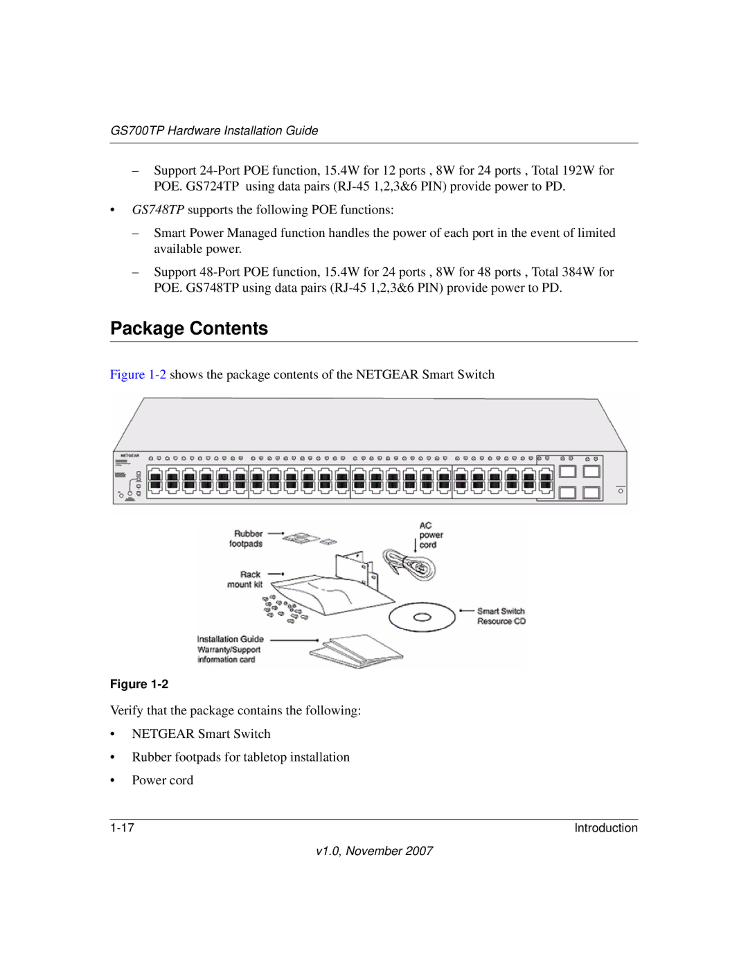 NETGEAR GS724TPS-100NAS, GS700TP, 724TP, GS748TP-100NAS manual Package Contents 