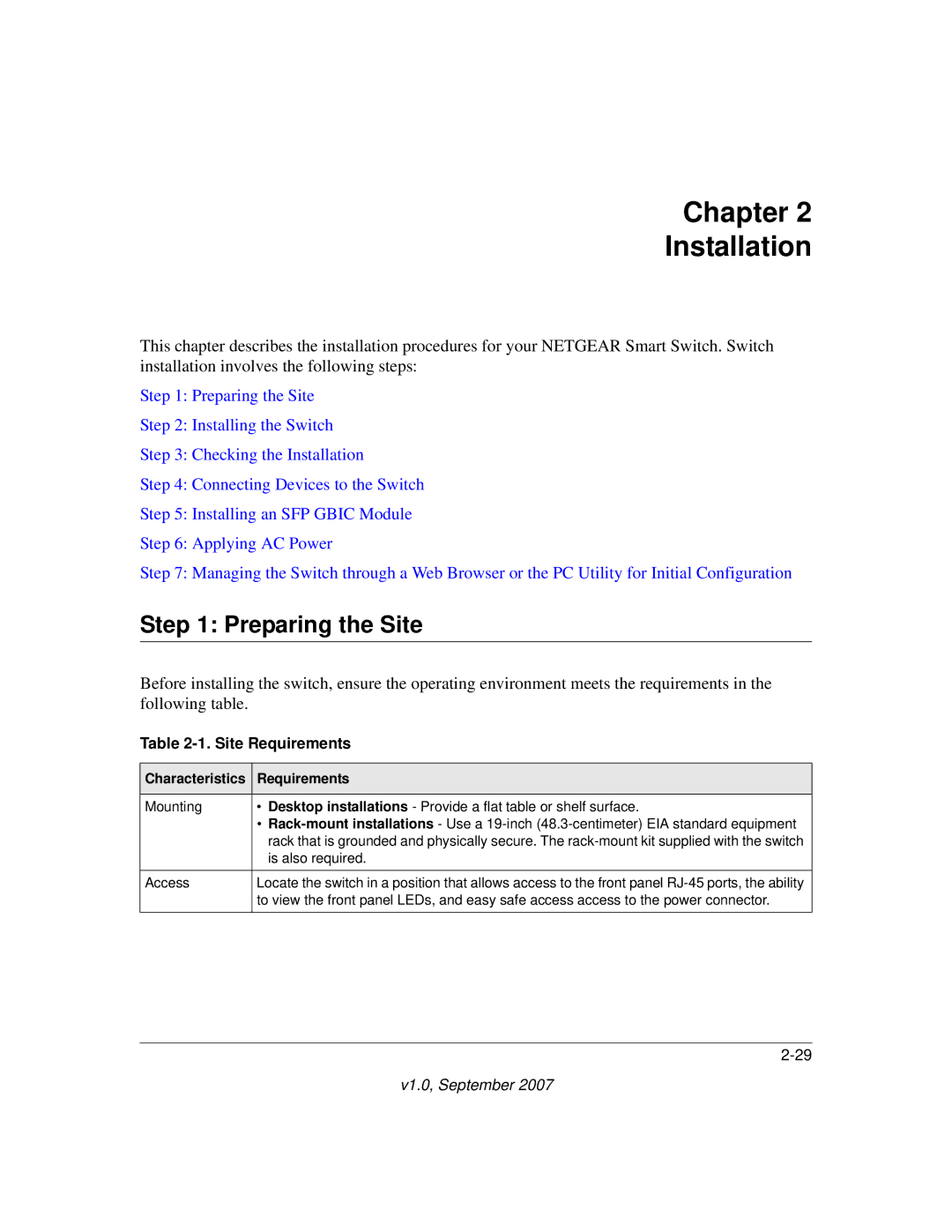 NETGEAR GS748TP-100NAS, GS700TP, 724TP, GS724TPS-100NAS manual Chapter Installation, Preparing the Site 