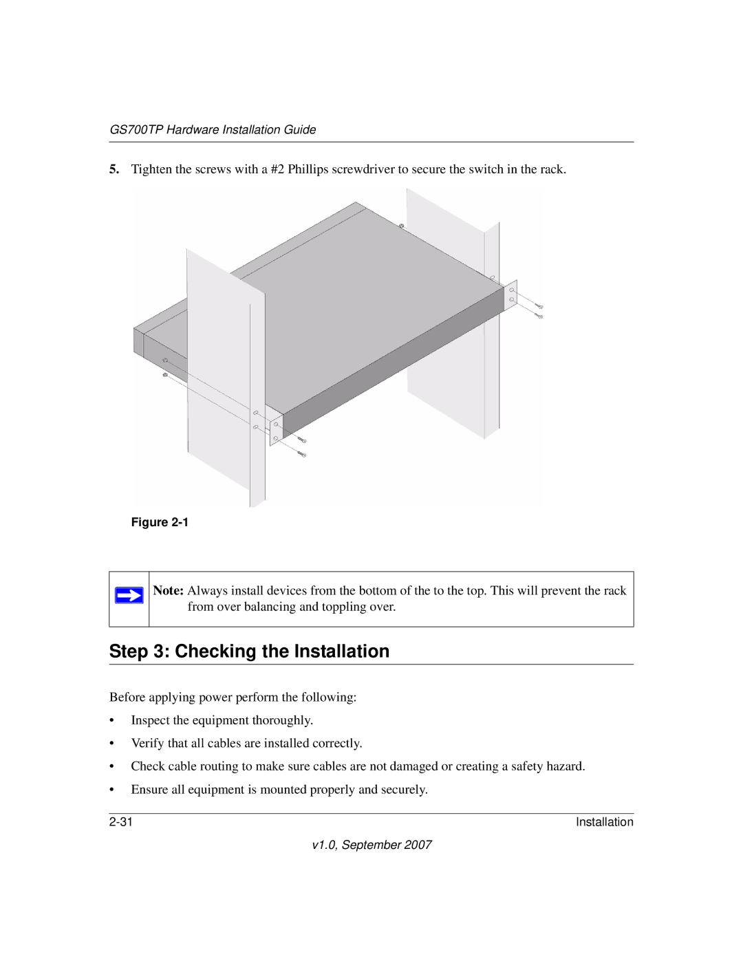 NETGEAR GS700TP, 724TP, GS748TP-100NAS, GS724TPS-100NAS manual Checking the Installation 