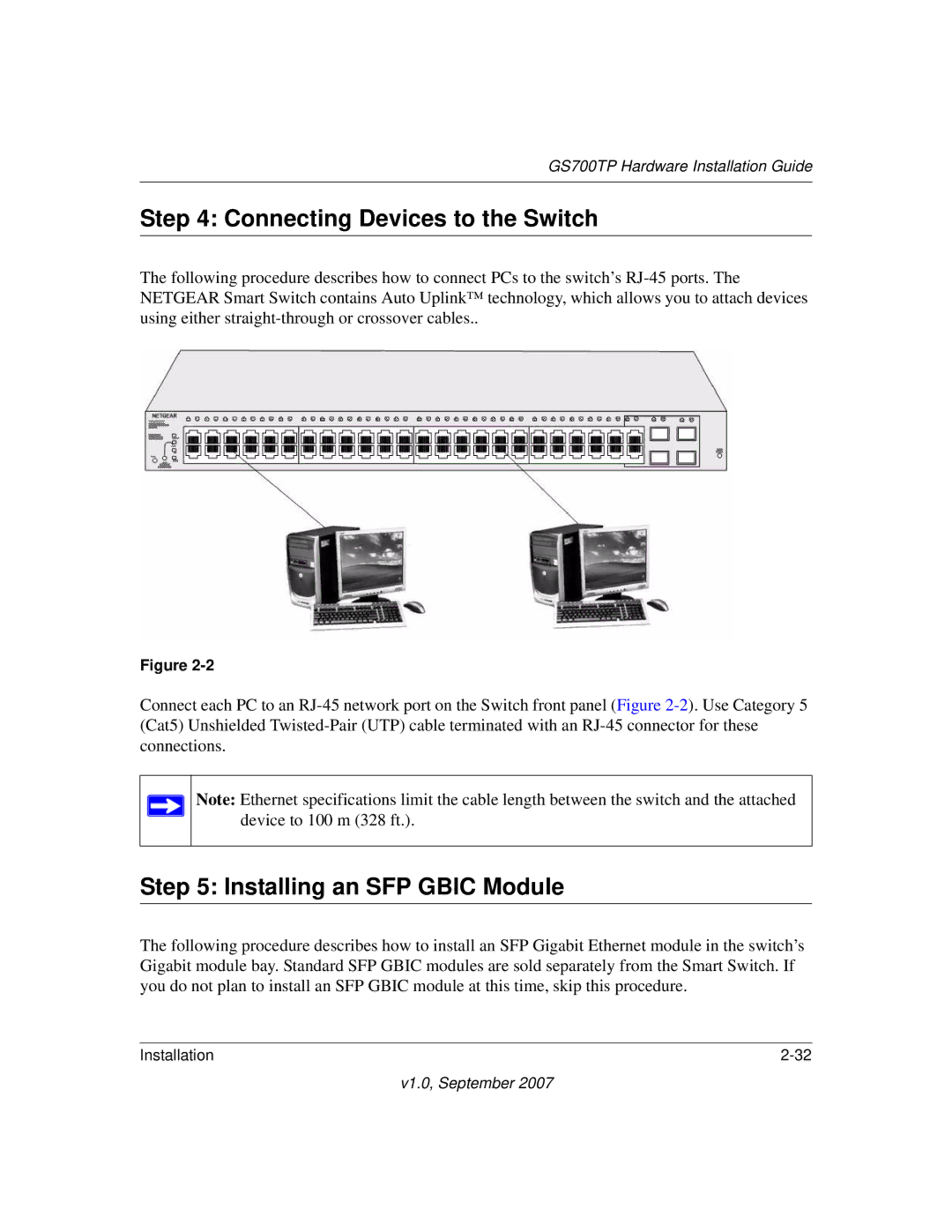 NETGEAR GS748TP-100NAS, GS700TP, 724TP, GS724TPS-100NAS Connecting Devices to the Switch, Installing an SFP Gbic Module 