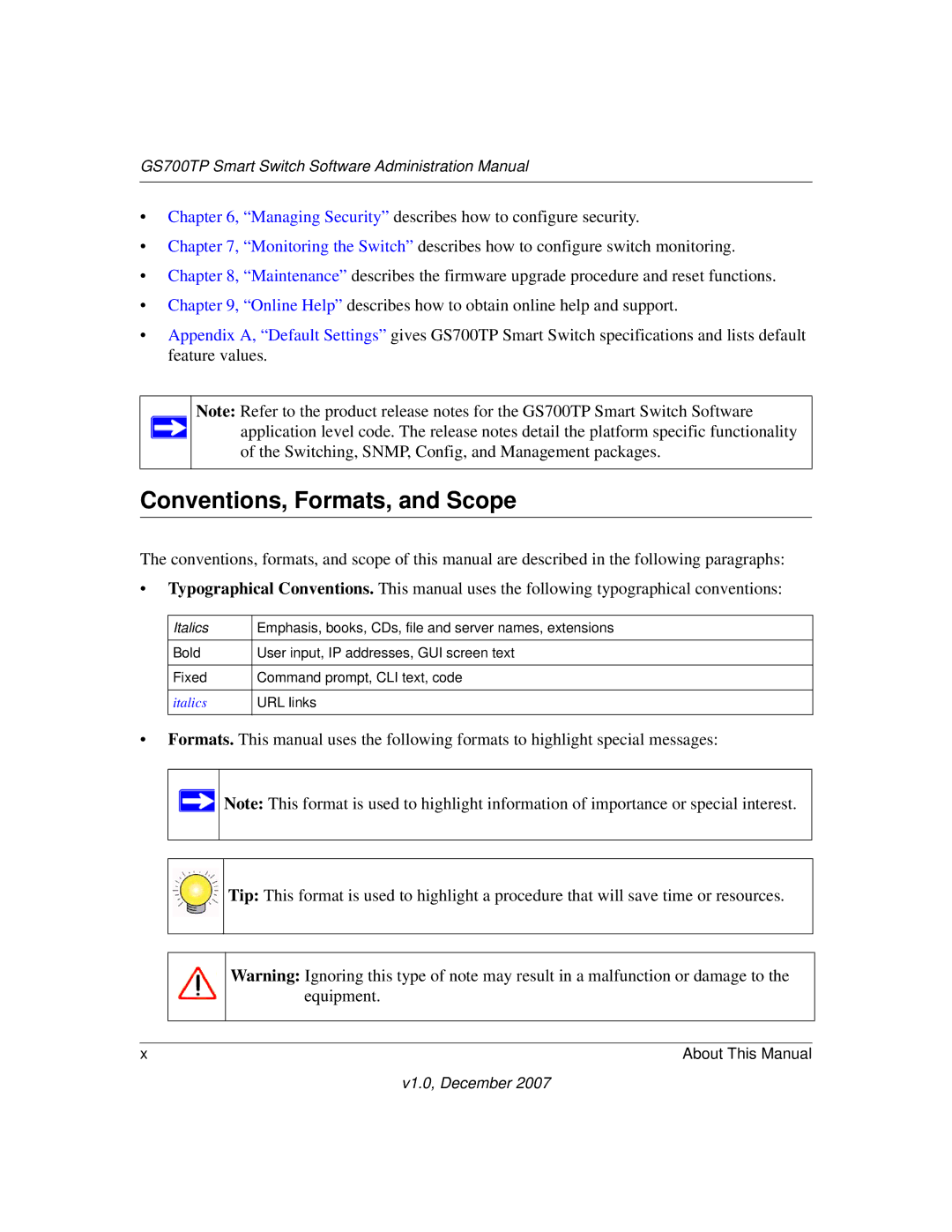 NETGEAR GS700TP manual Conventions, Formats, and Scope 