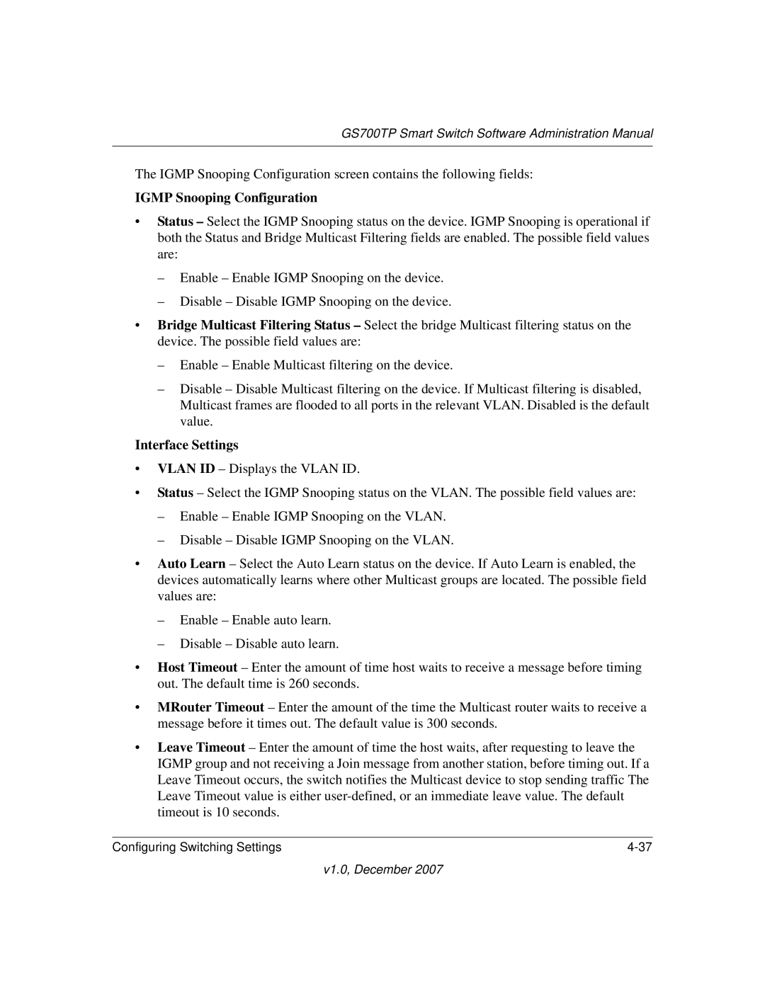 NETGEAR GS700TP manual Igmp Snooping Configuration 