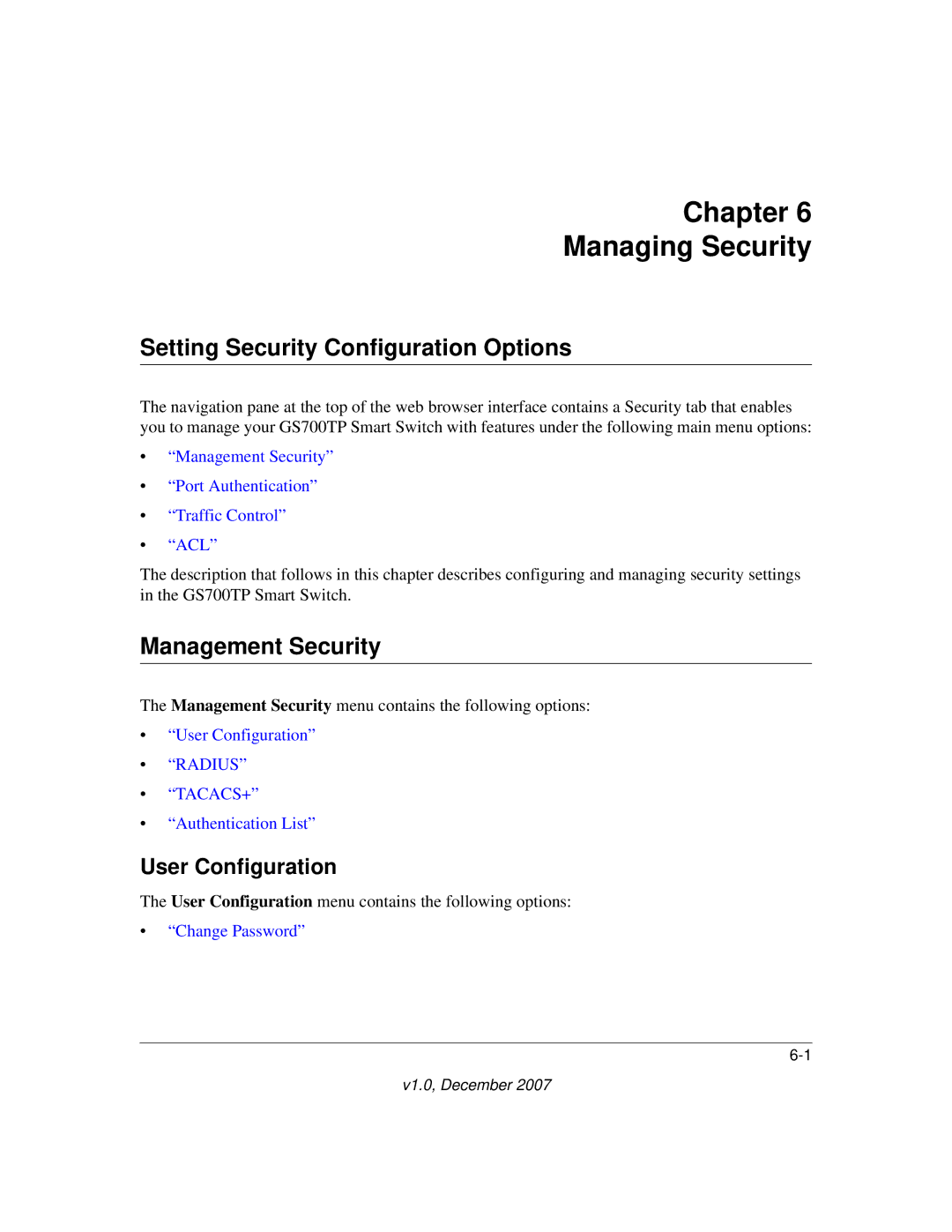 NETGEAR GS700TP Chapter Managing Security, Setting Security Configuration Options, Management Security, User Configuration 