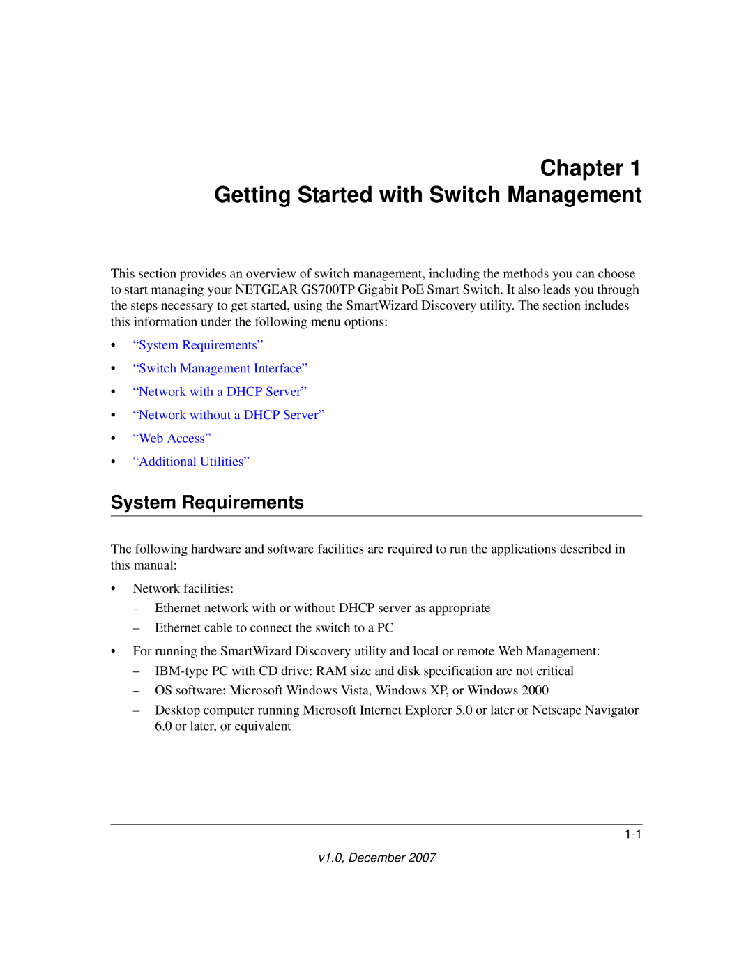 NETGEAR GS700TP manual Getting Started with Switch Management, System Requirements 