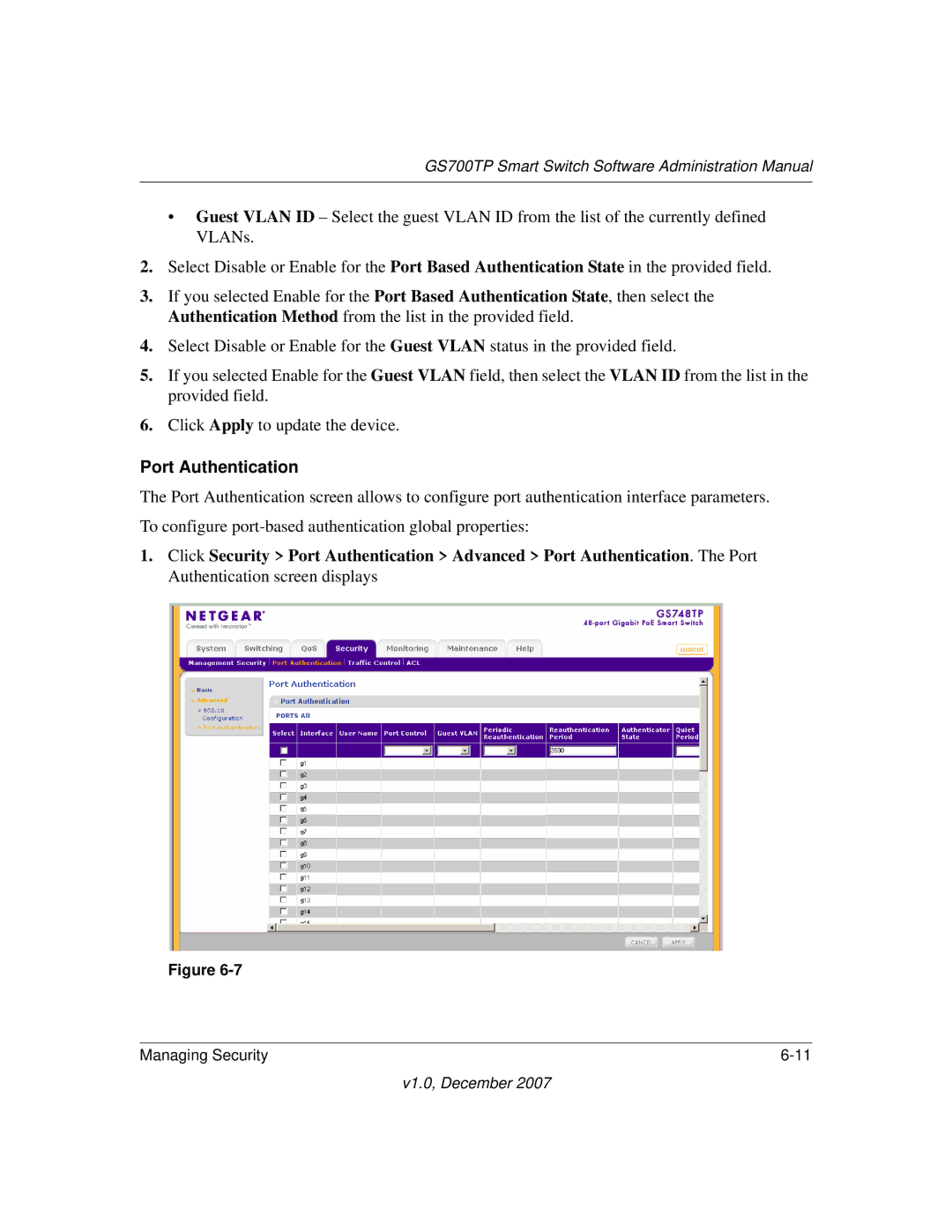 NETGEAR GS700TP manual Port Authentication 