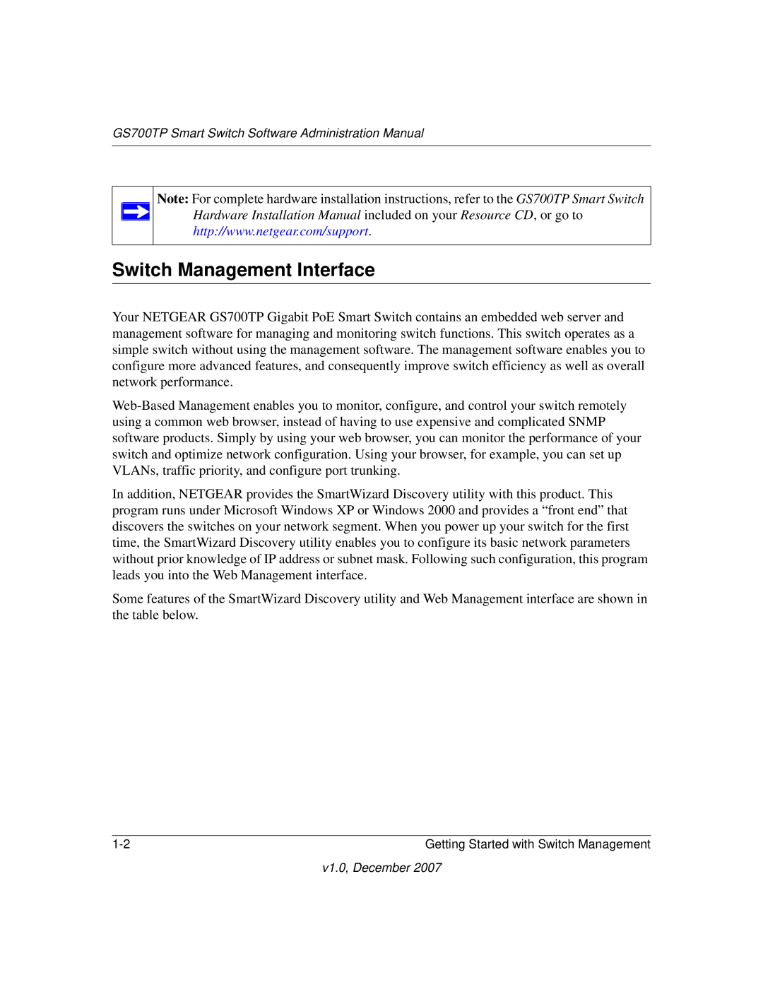 NETGEAR GS700TP manual Switch Management Interface 