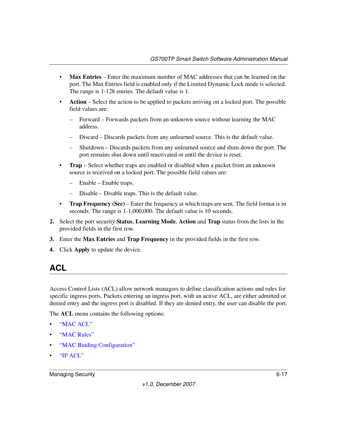 NETGEAR GS700TP manual Acl 