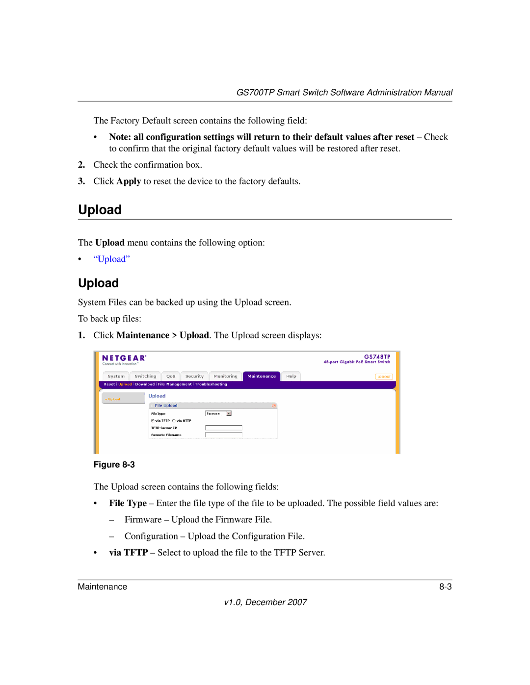 NETGEAR GS700TP manual Upload 