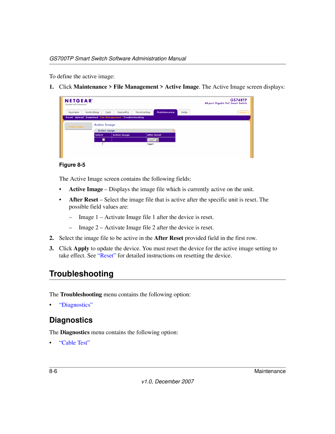 NETGEAR GS700TP manual Troubleshooting, Diagnostics 