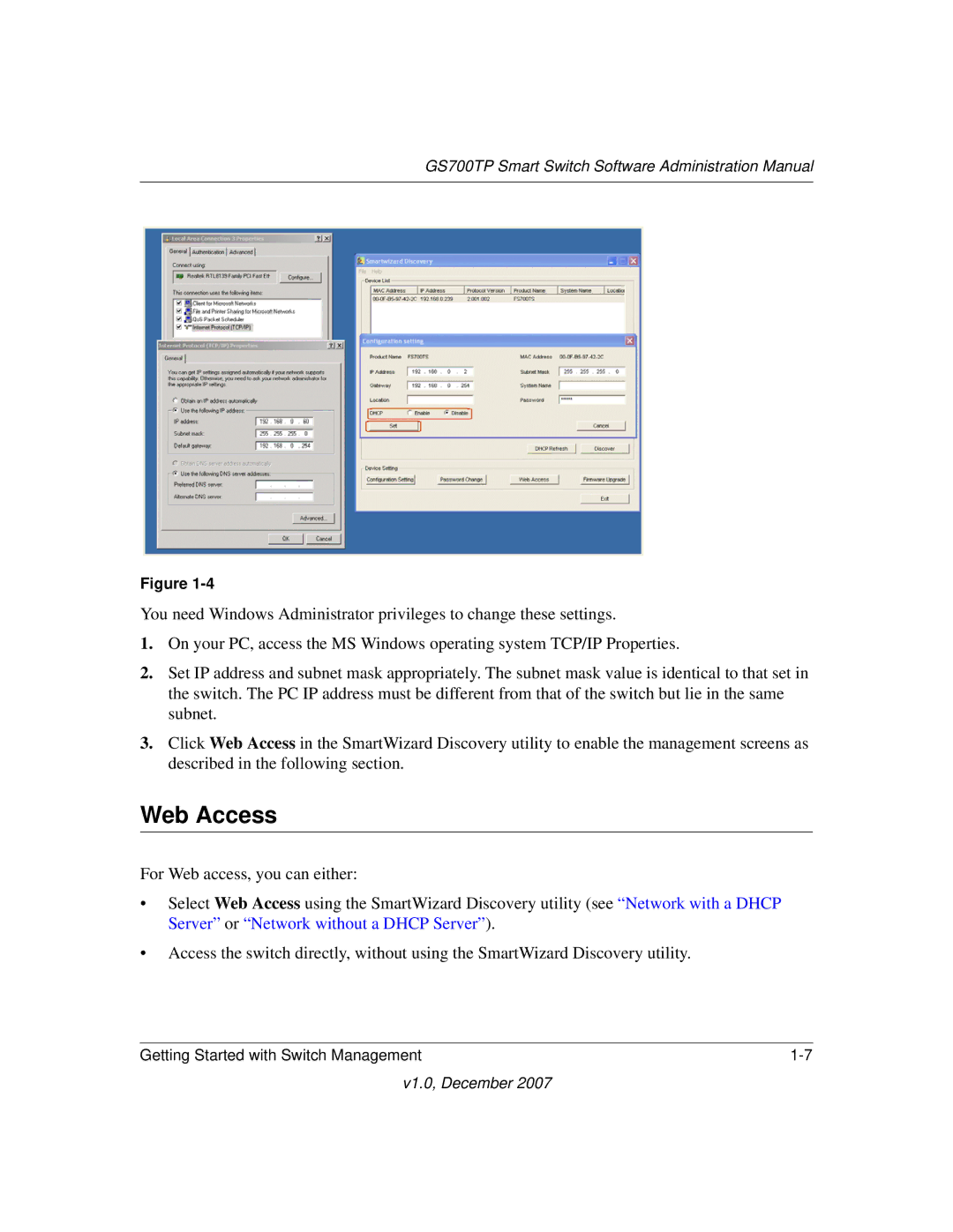 NETGEAR GS700TP manual Web Access 