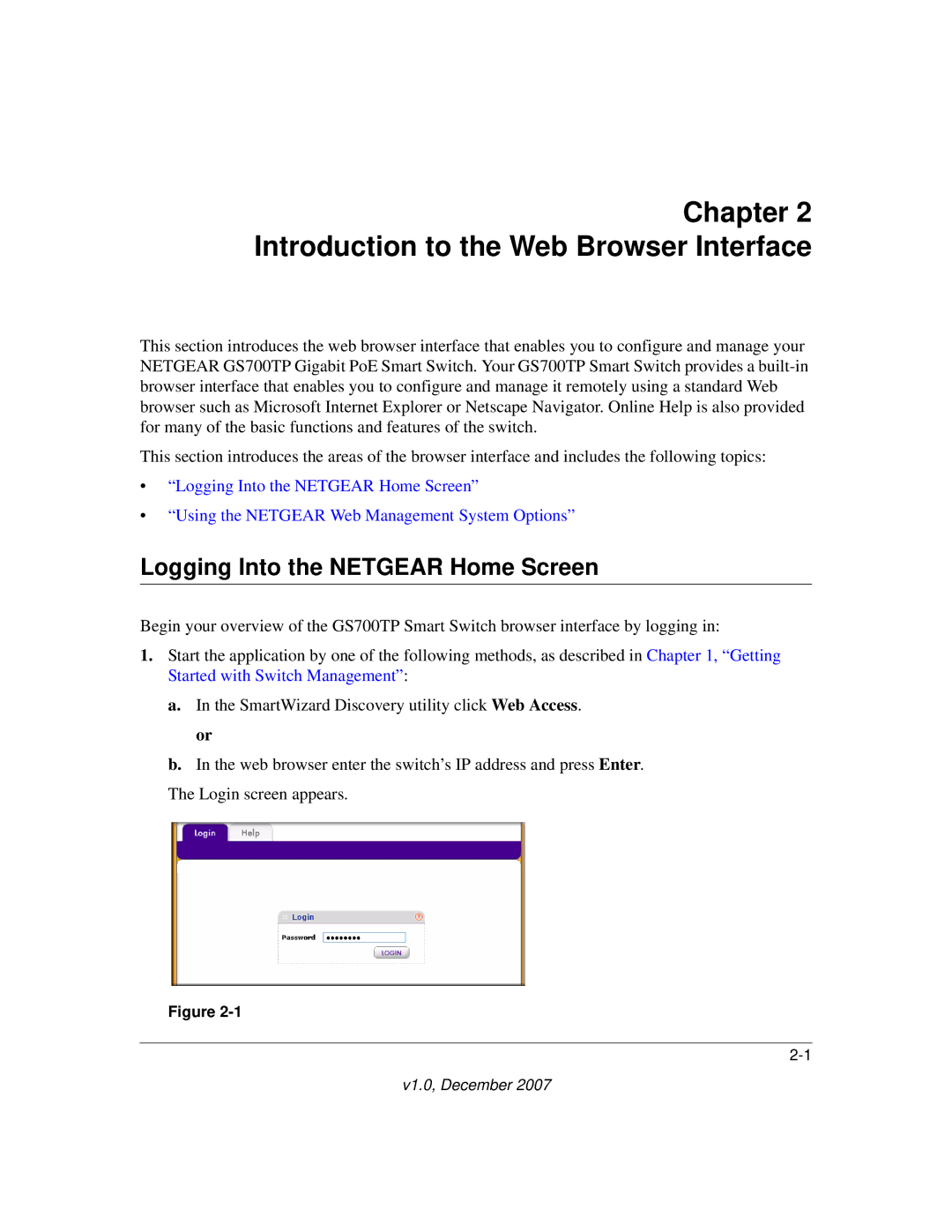 NETGEAR GS700TP manual Introduction to the Web Browser Interface, Logging Into the Netgear Home Screen 