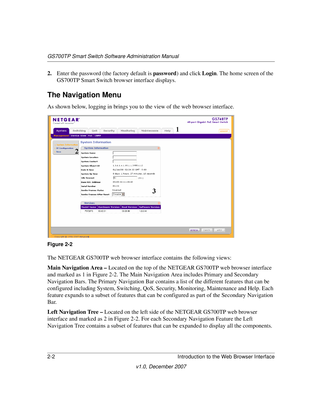 NETGEAR GS700TP manual Navigation Menu 