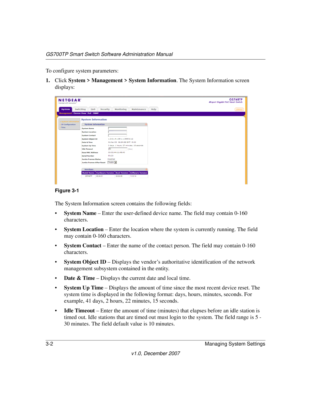 NETGEAR GS700TP manual To configure system parameters 