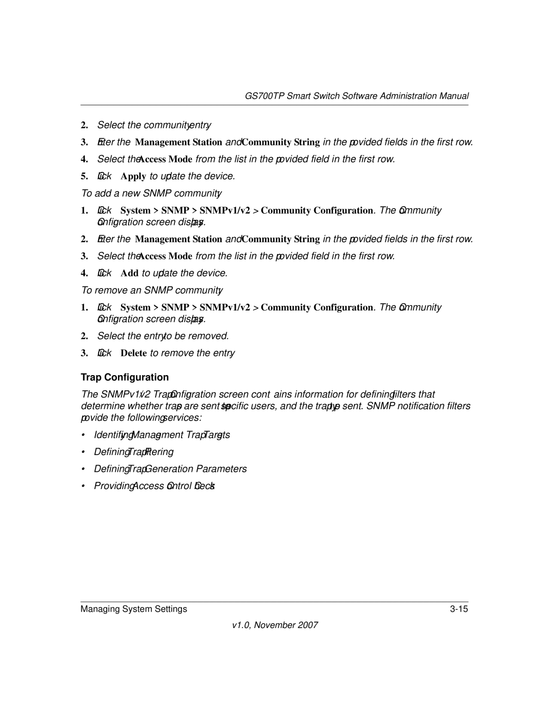 NETGEAR GS700TP manual Trap Configuration 