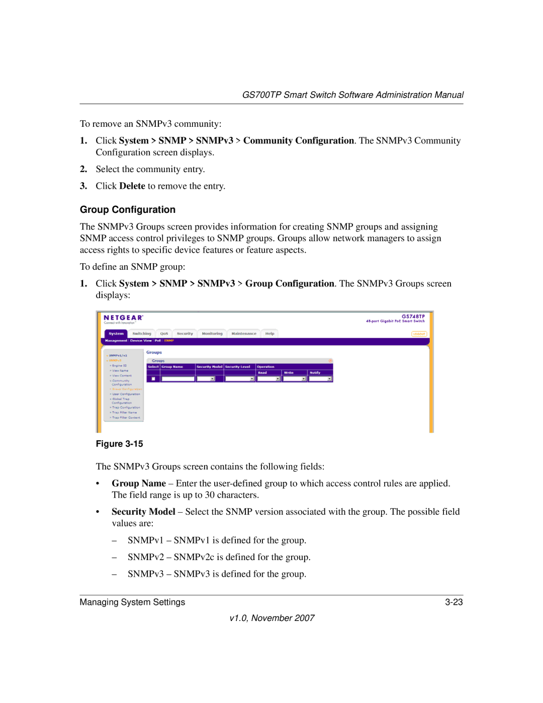 NETGEAR GS700TP manual Group Configuration 