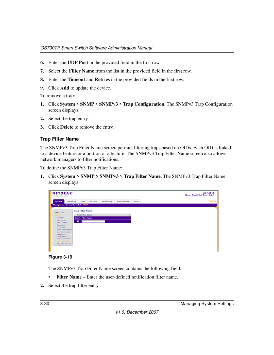 NETGEAR GS700TP manual Trap Filter Name 