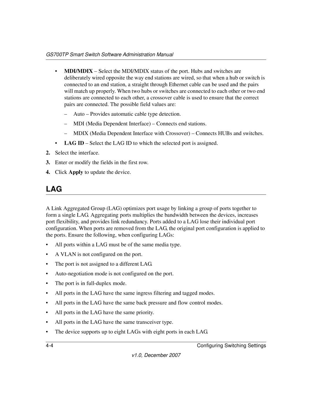 NETGEAR GS700TP manual Lag 