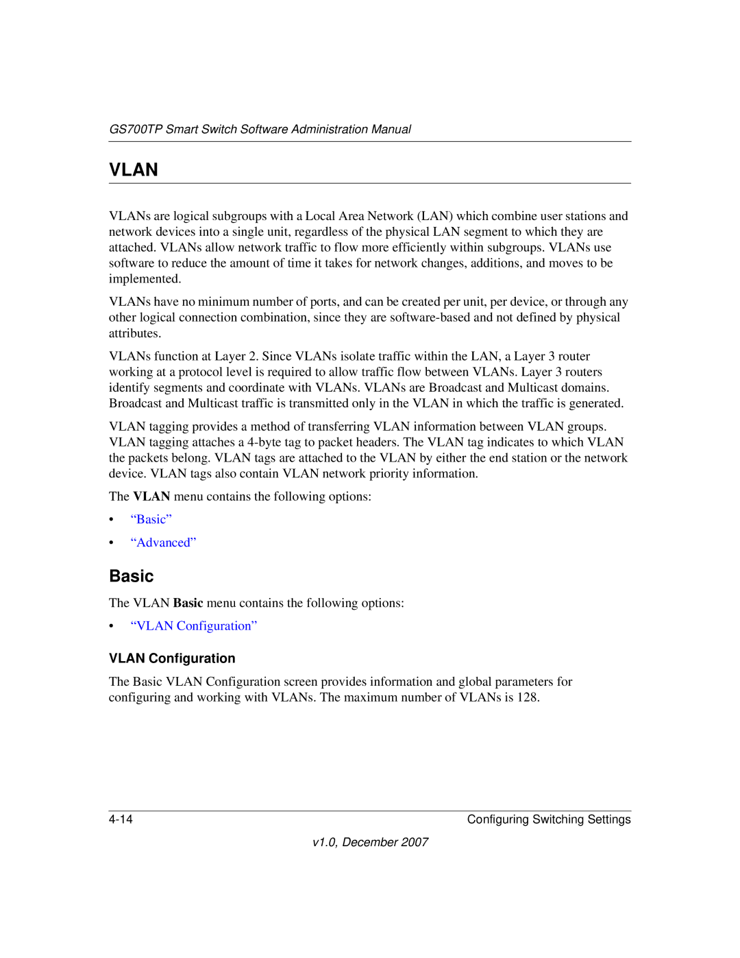 NETGEAR GS700TP manual Vlan Configuration 