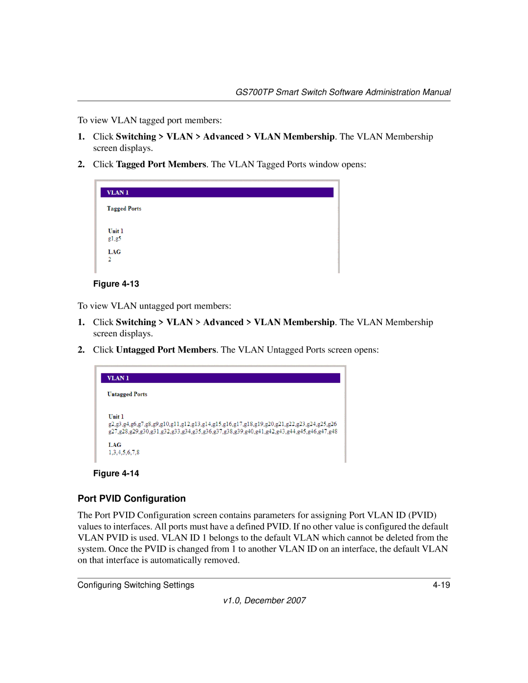 NETGEAR GS700TP manual Port Pvid Configuration 