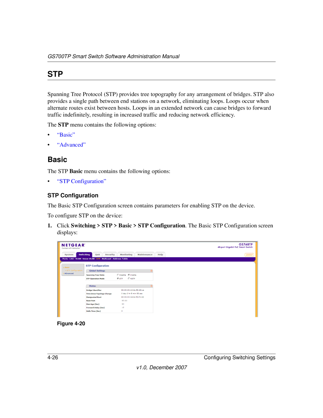 NETGEAR GS700TP manual Stp, STP Configuration 