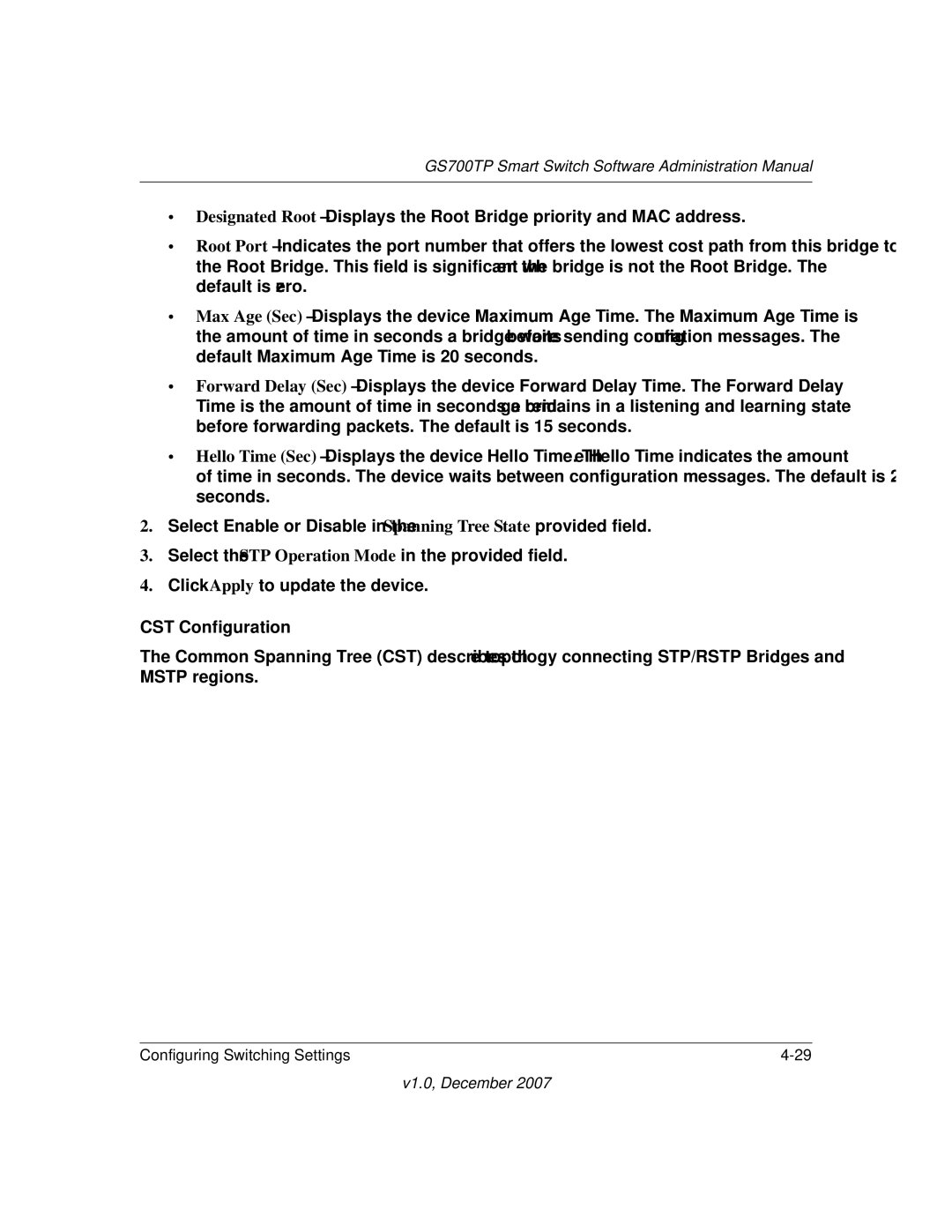 NETGEAR GS700TP manual CST Configuration 