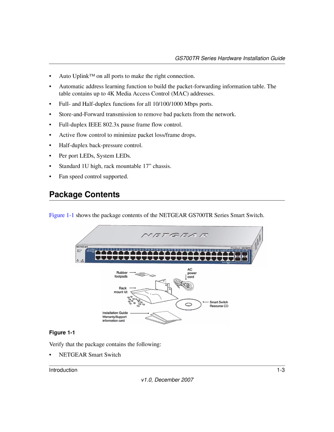 NETGEAR GS700TR manual Package Contents 