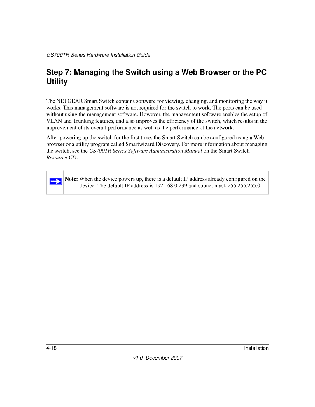 NETGEAR GS700TR manual Managing the Switch using a Web Browser or the PC Utility 