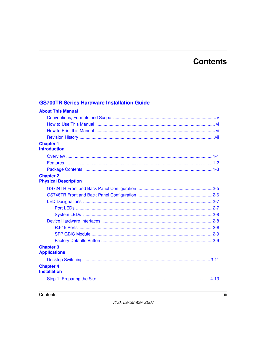 NETGEAR GS700TR manual Contents 