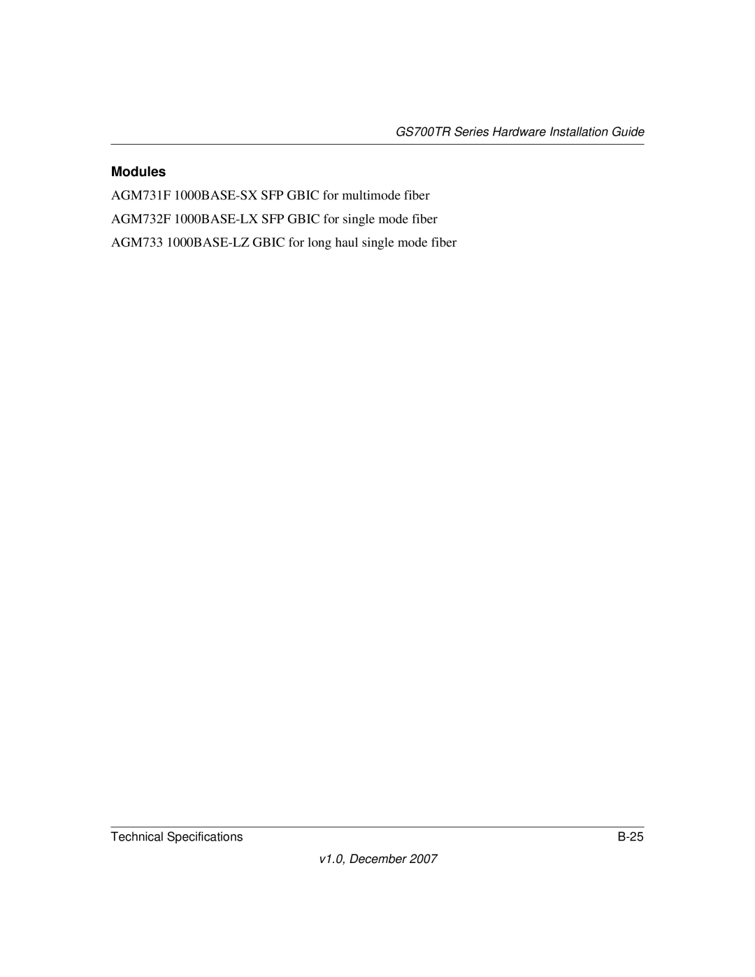 NETGEAR GS700TR manual Modules 