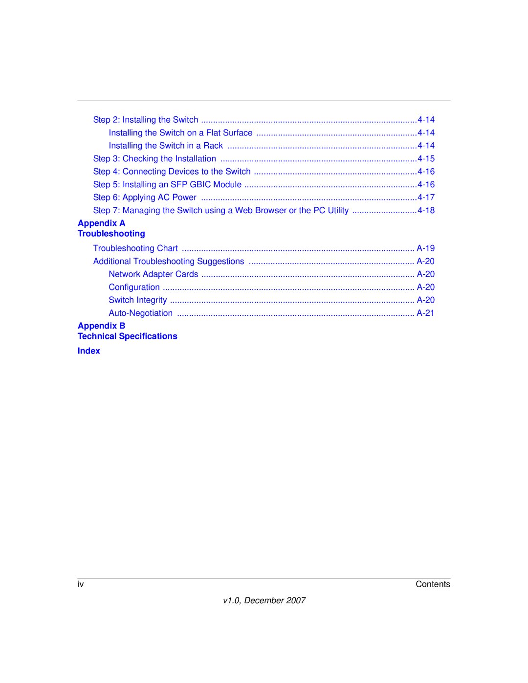 NETGEAR GS700TR manual Appendix B Technical Specifications Index 