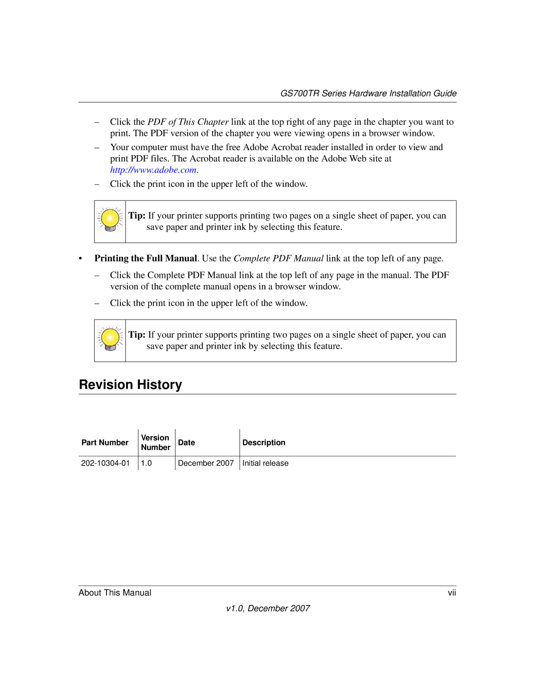 NETGEAR GS700TR manual Revision History 