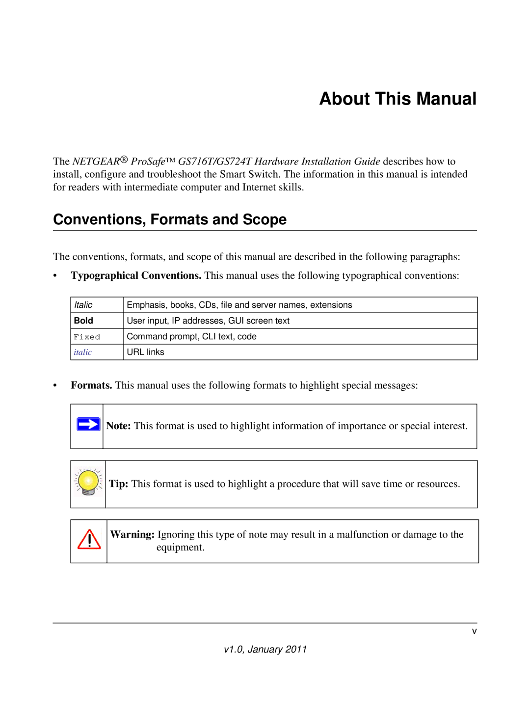 NETGEAR GS724T-300NAS manual About This Manual, Conventions, Formats and Scope 