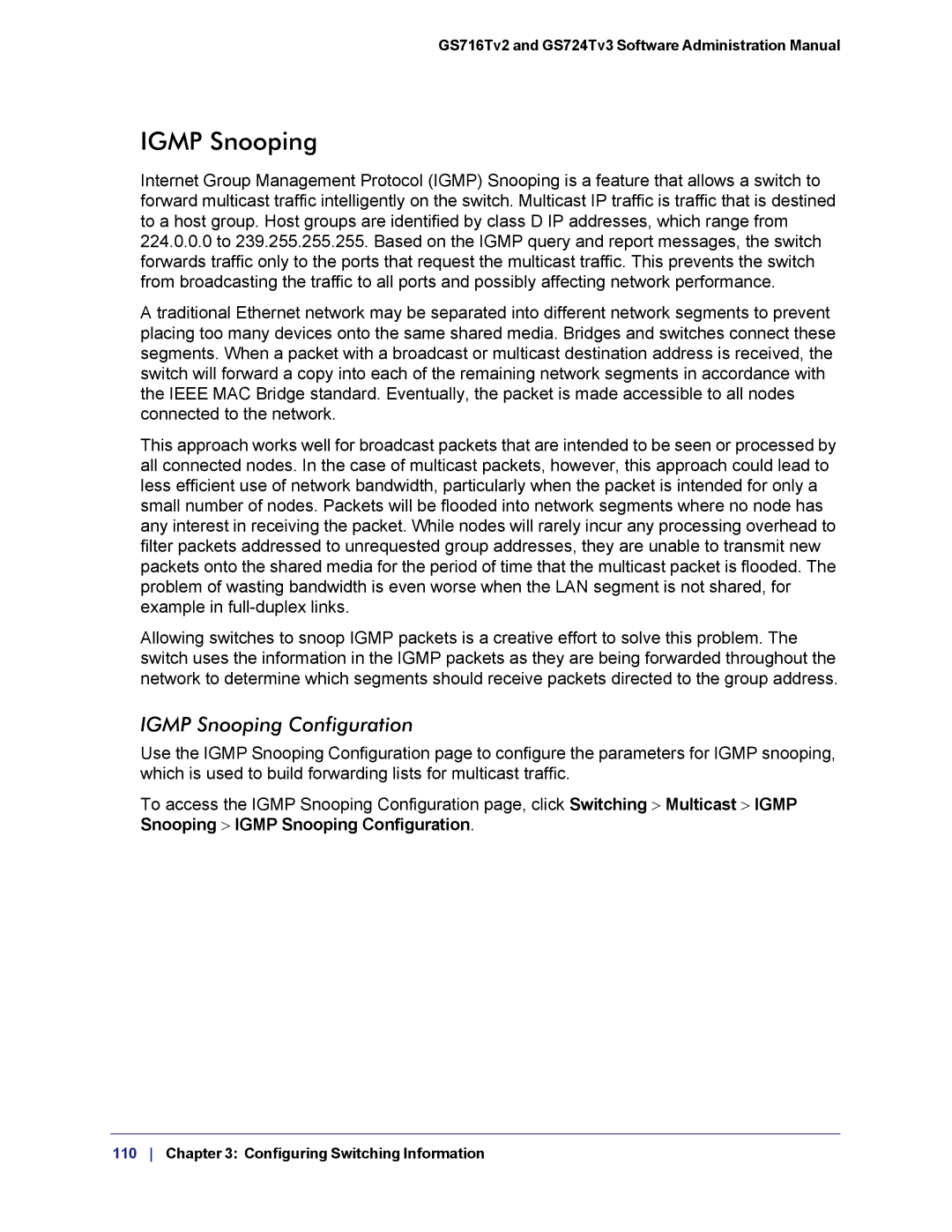 NETGEAR GS724TS-100NAS manual Igmp Snooping Configuration 