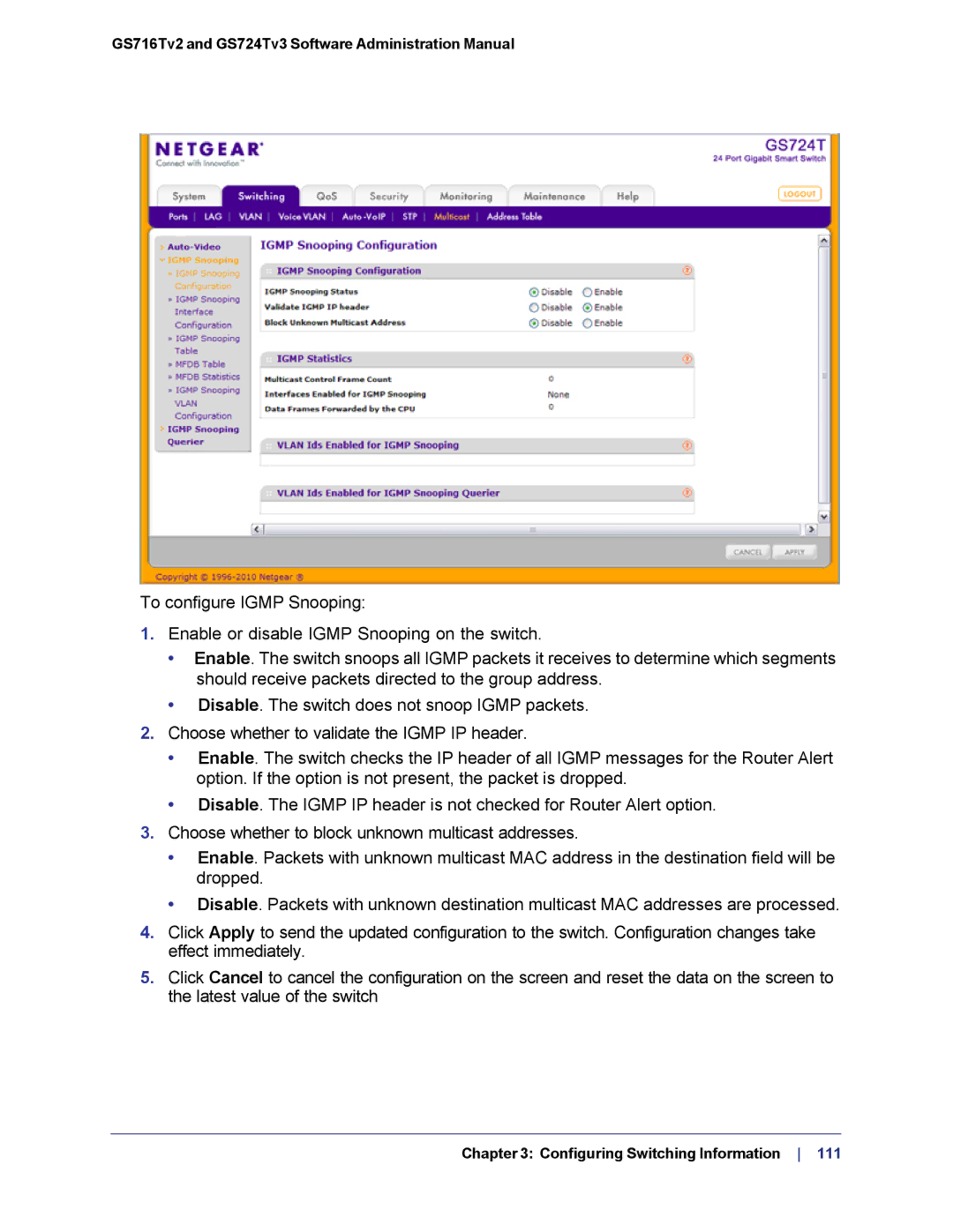 NETGEAR GS724TS-100NAS manual GS716Tv2 and GS724Tv3 Software Administration Manual 