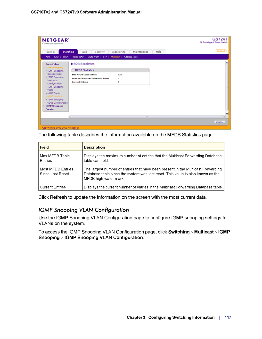 NETGEAR GS724TS-100NAS manual Igmp Snooping Vlan Configuration 