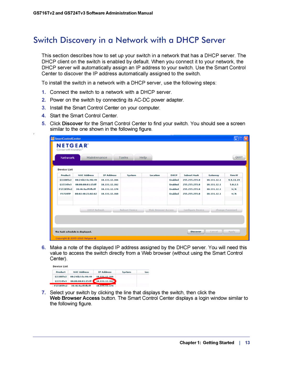 NETGEAR GS724TS-100NAS manual Switch Discovery in a Network with a Dhcp Server 