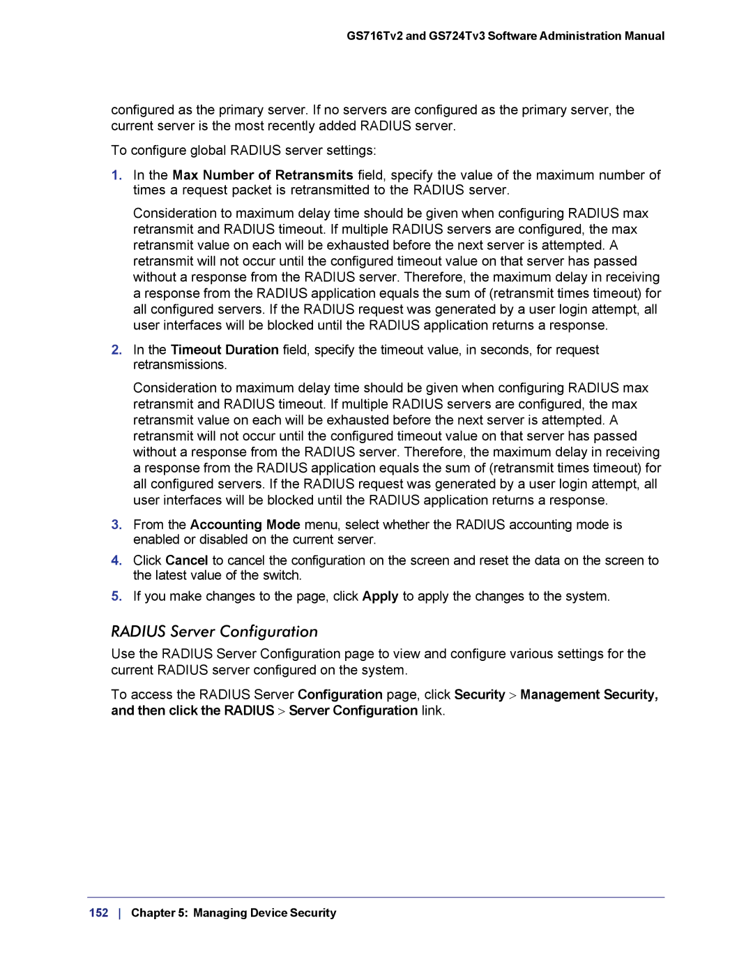 NETGEAR GS724TS-100NAS manual Radius Server Configuration 