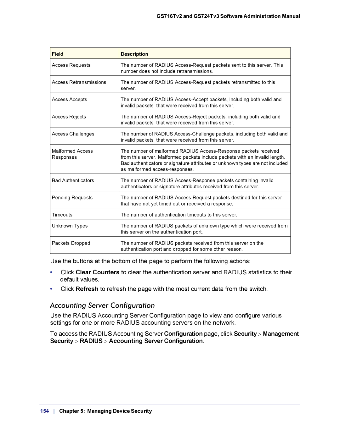 NETGEAR GS724TS-100NAS manual Accounting Server Configuration 