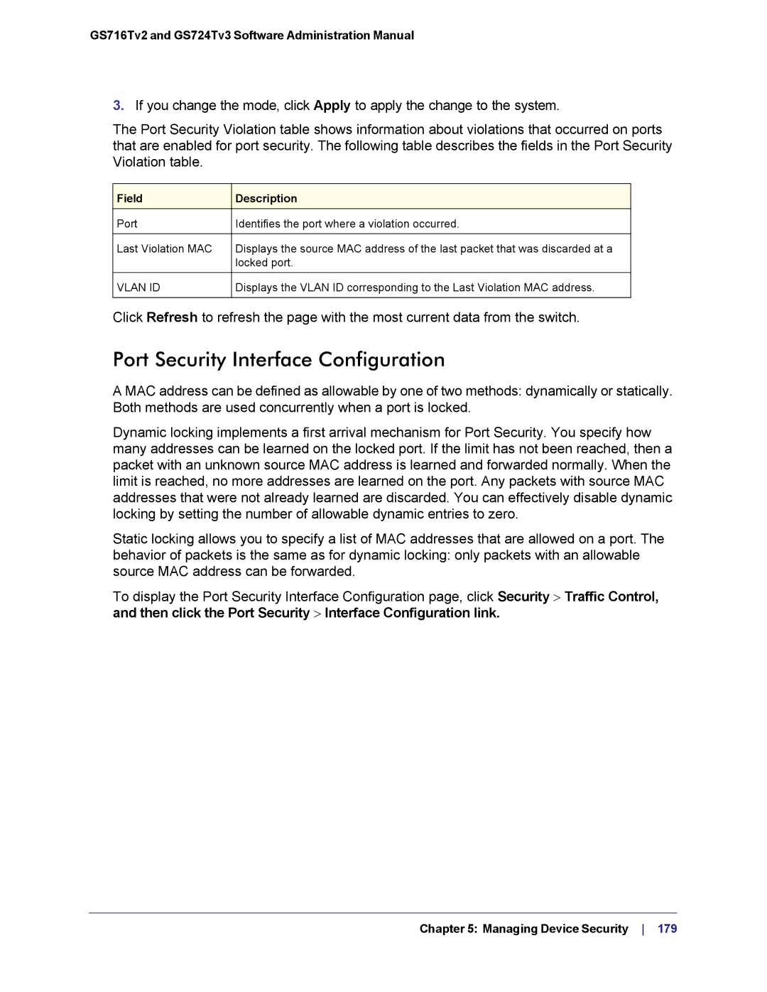 NETGEAR GS724TS-100NAS manual Port Security Interface Configuration 