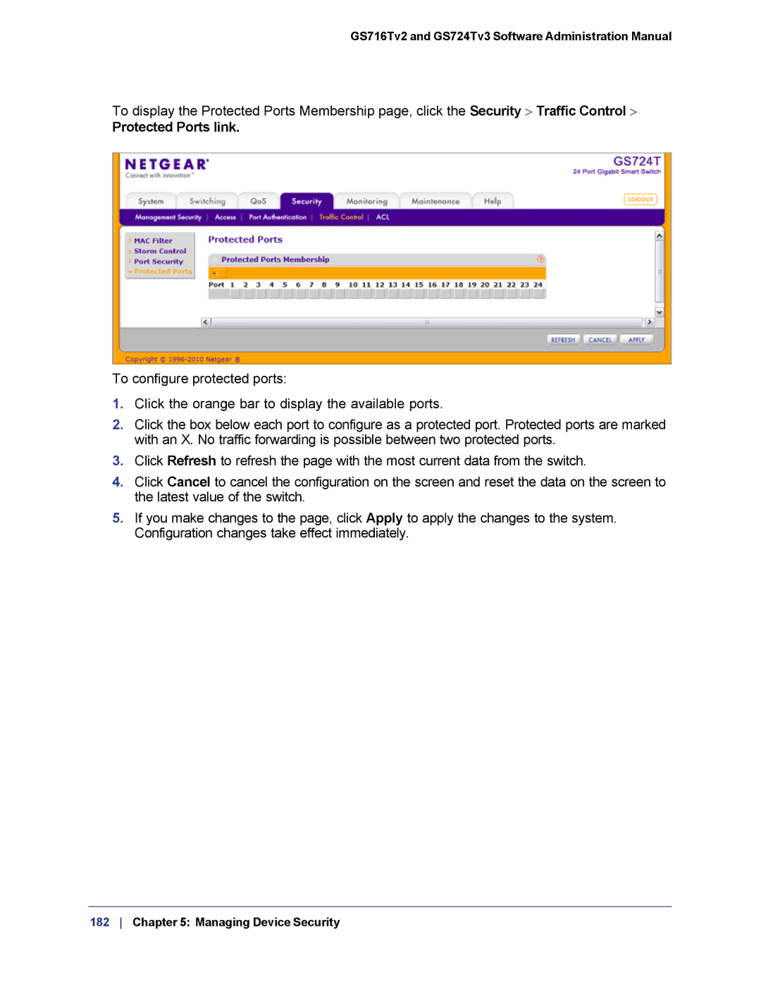 NETGEAR GS724TS-100NAS manual Protected Ports link 