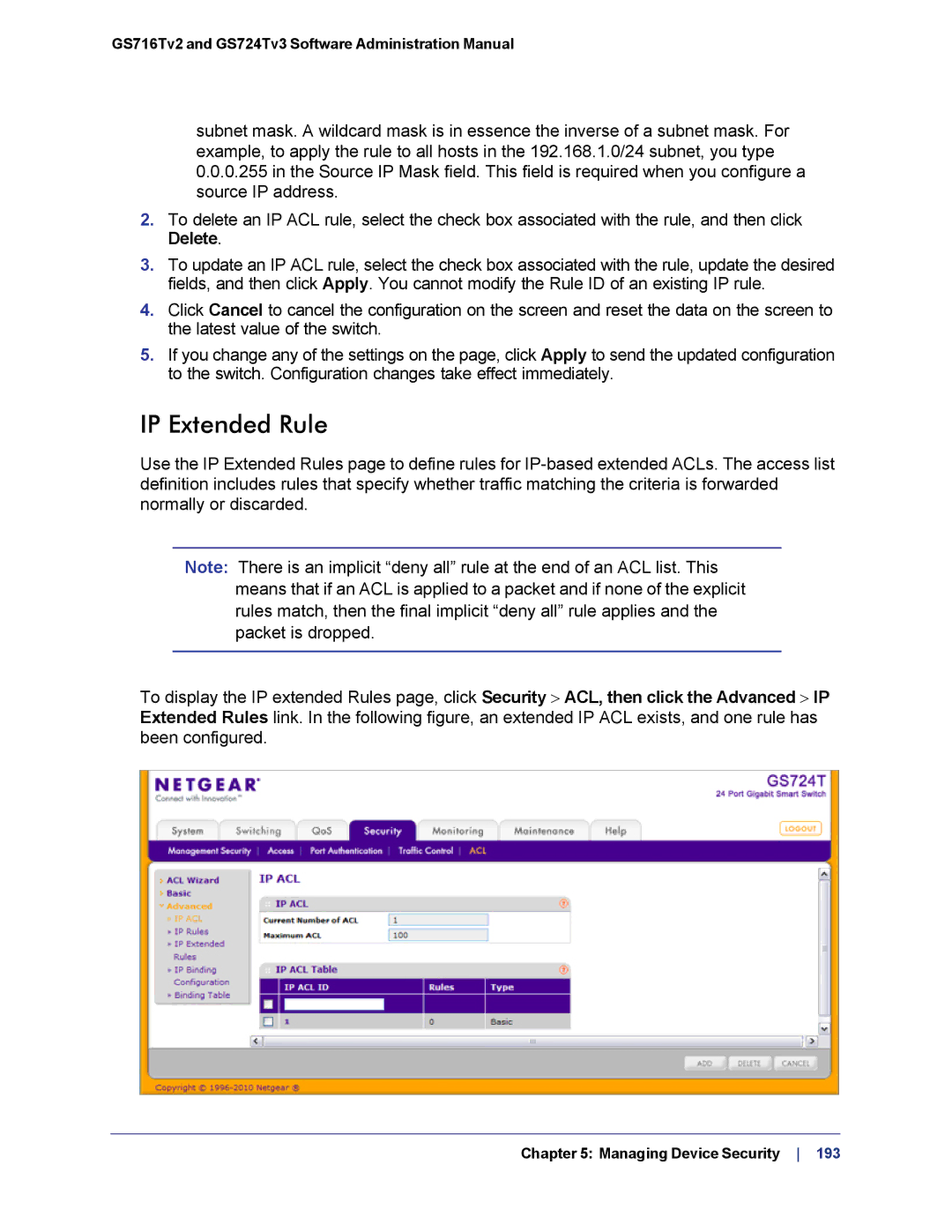 NETGEAR GS724TS-100NAS manual IP Extended Rule 