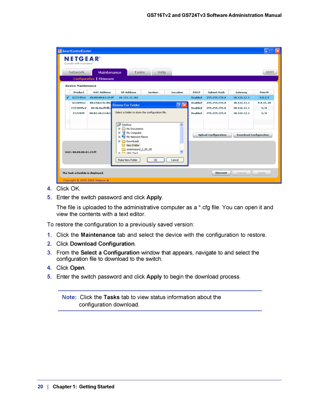 NETGEAR GS724TS-100NAS manual Click Download Configuration 