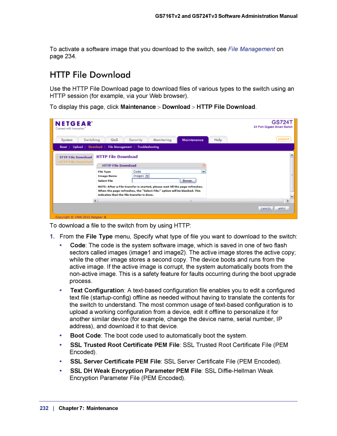 NETGEAR GS724TS-100NAS manual Http File Download 