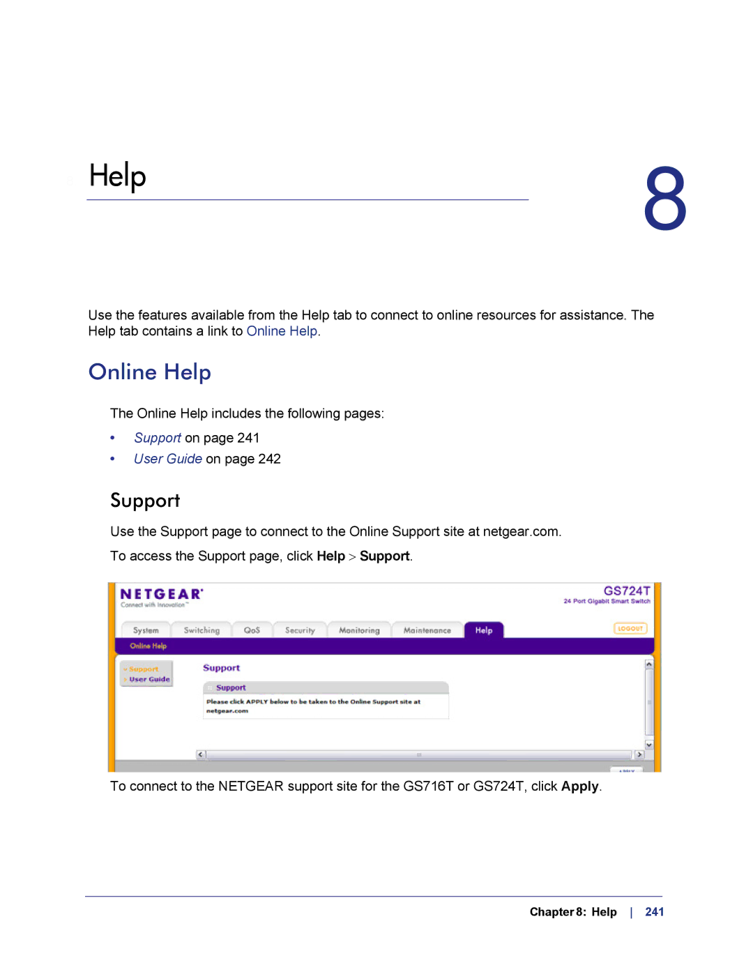 NETGEAR GS724TS-100NAS manual Online Help, Support 