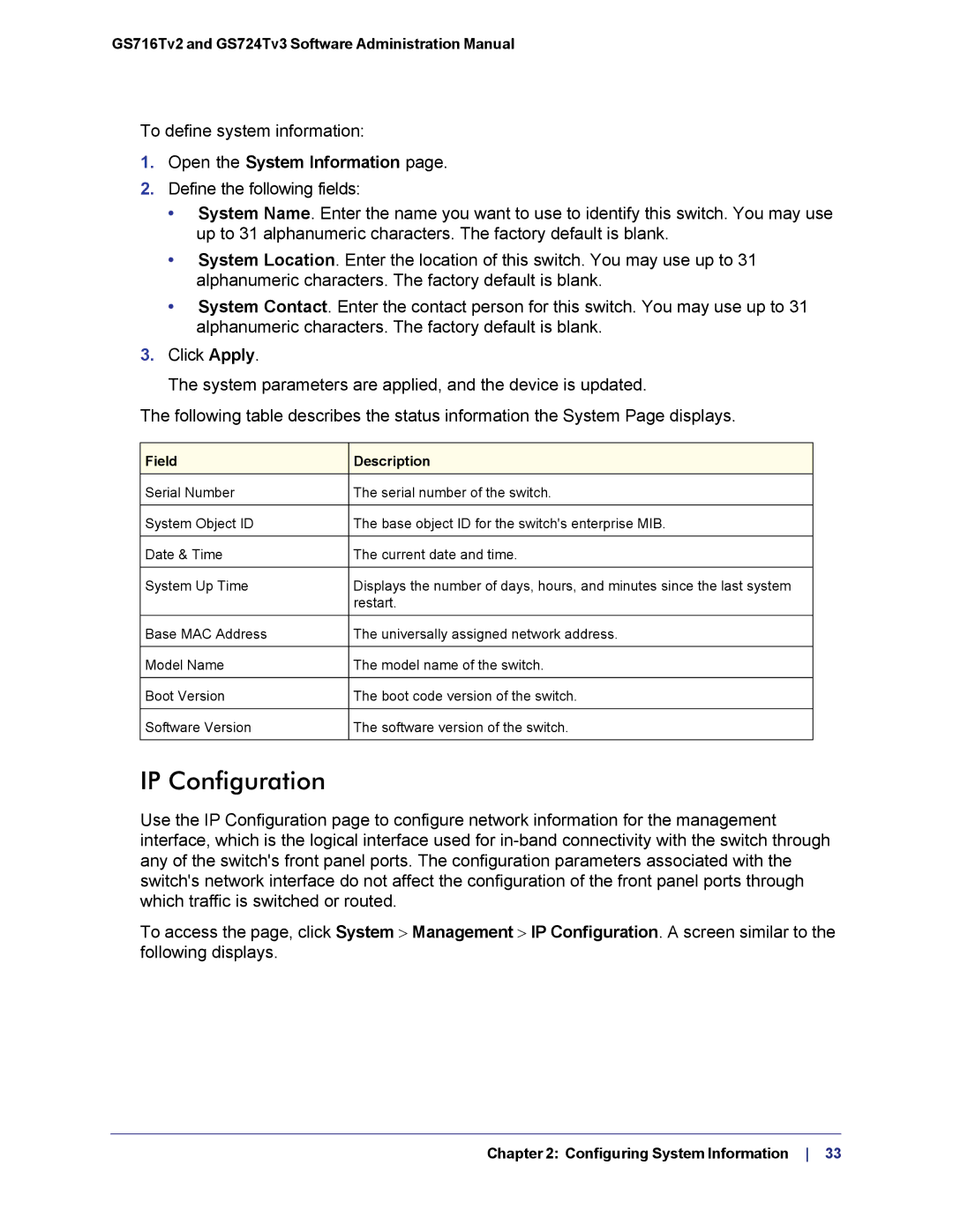 NETGEAR GS724TS-100NAS manual IP Configuration, Open the System Information 